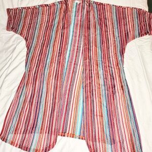 Multicolored Striped Kimono Open-Front Lightweight‎ Boho Cardigan Top
